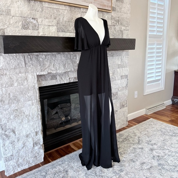 Show Me Your Mumu Faye Flutter Maxi Dress Black | Wedding | Small NWT - Picture 2 of 9